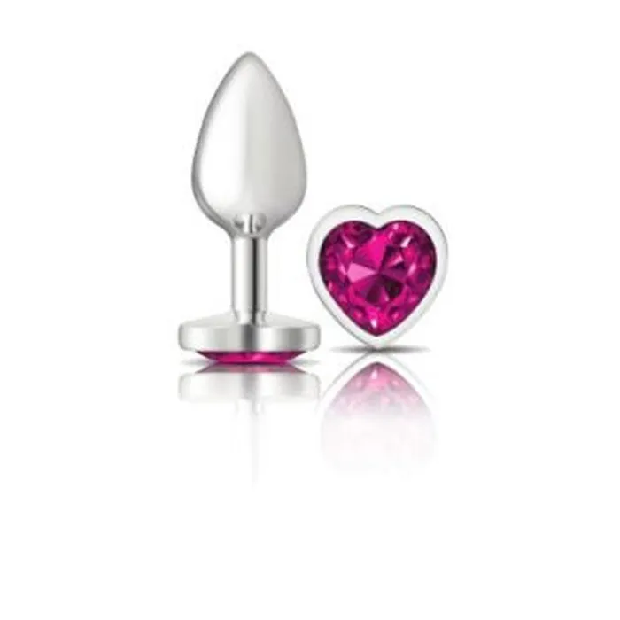 Anal | Cheeky Charms Cheeky Charms Silver Metal  Butt Plug w Heart Pink Jewel Small