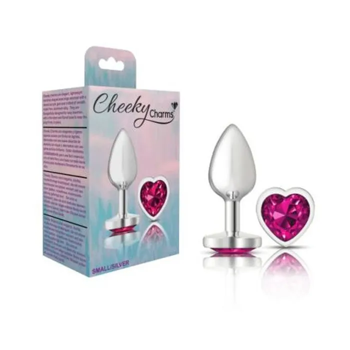 Anal | Cheeky Charms Cheeky Charms Silver Metal  Butt Plug w Heart Pink Jewel Small
