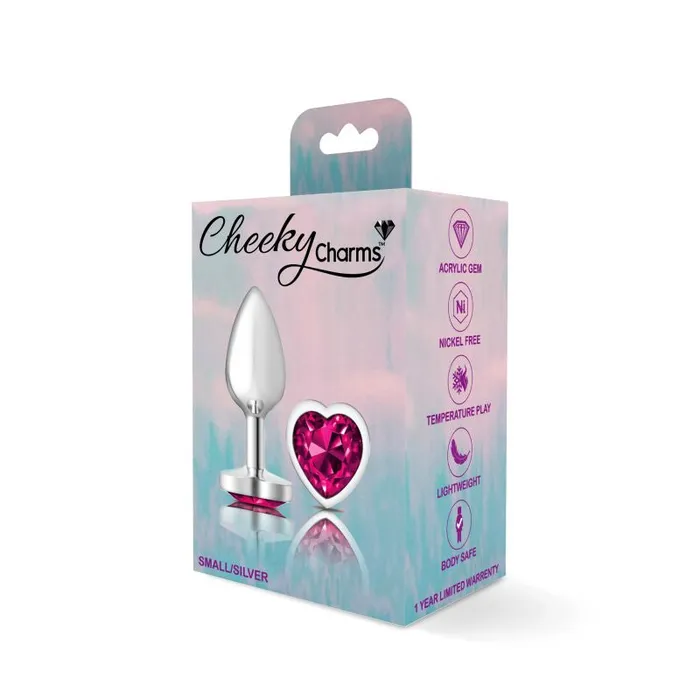 Anal | Cheeky Charms Cheeky Charms Silver Metal  Butt Plug w Heart Pink Jewel Small