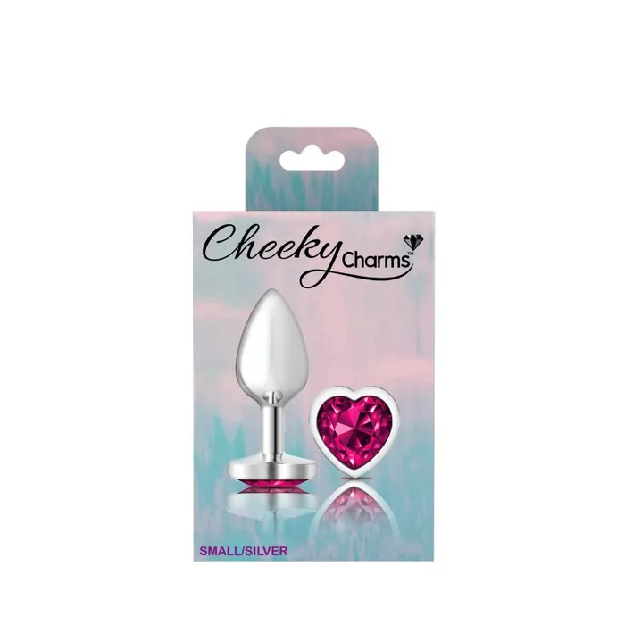 Anal | Cheeky Charms Cheeky Charms Silver Metal  Butt Plug w Heart Pink Jewel Small