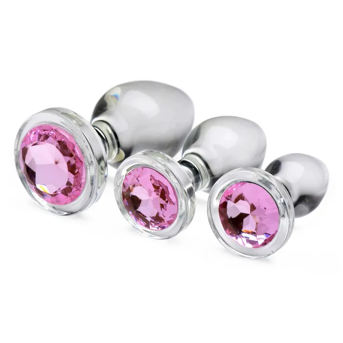 Anal XR Brands Booty Sparks Pink Gem Glass Anal Plug Set