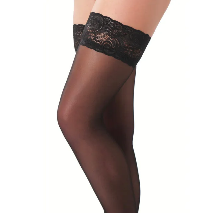 Black HoldUp Stockings With Floral Lace Top Rimba Anal