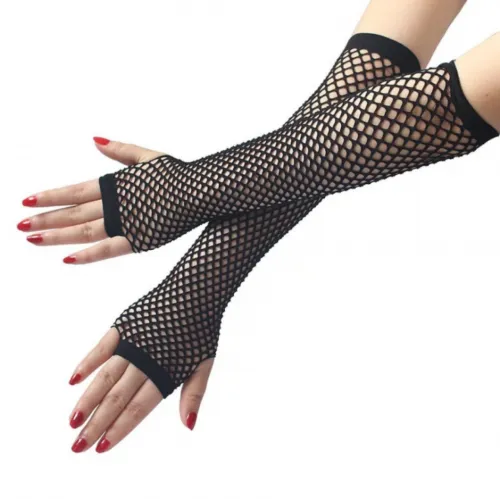 Black Long Fishnet Mesh Fingerless Gloves Perfectly Incorrect Anal