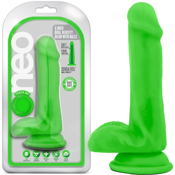 Dildos Blush Novelties Blush Neo Dual Density Cock Balls 6 Dildo Realistic Dong Sex Toy Neon Green