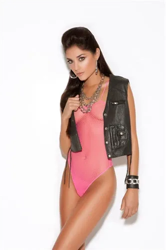 Elegant Moments Vibrators Fishnet Teddy One Size Neon Pink