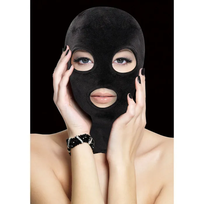Ouch! Velvet & Velcro Mask with Eye and Mouth Opening - Black Hood | Shots Toys Couples