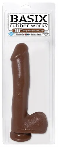 Pipedream Dildos Basix Rubber Works 10 Inch Dong With Suction Cup Brown
