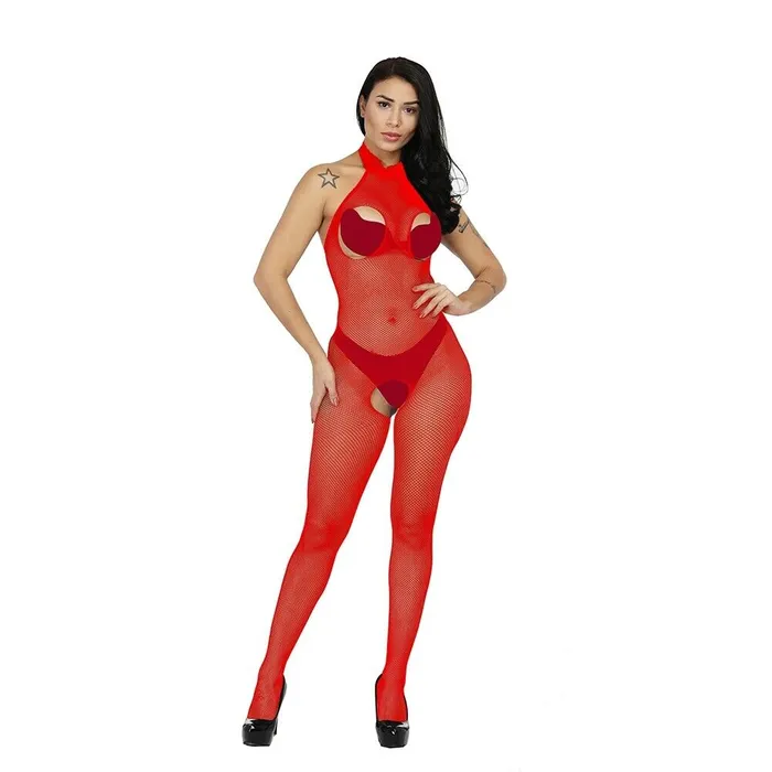 Red Fishnet Open Cup Bodystocking Lingerie Perfectly Incorrect Anal