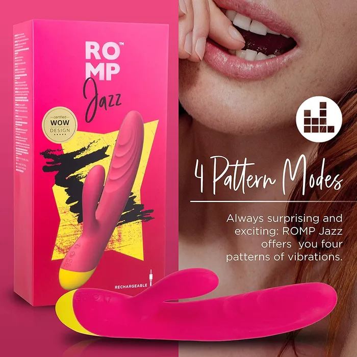 ROMP Jazz - Vibrating Rabbit Toy with Dual Motor Stimulation 6 Speeds & 4 Vibration Patterns Waterproof & Rechargeable | Red | Wow Tech Vibrators