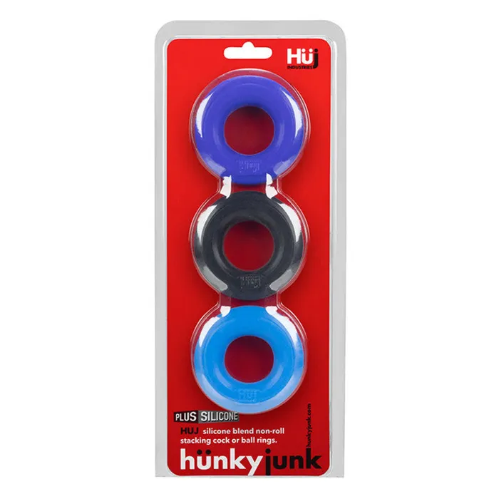 Vibrators Oxballs Hunkyjunk Huj3 CRing 3 Pk Blue Multi