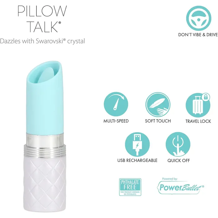 Vibrators | Pillow Talk LUSTY Luxurious Tongue Flickering Vibrator Lipstick Teal - BMS Enterprises