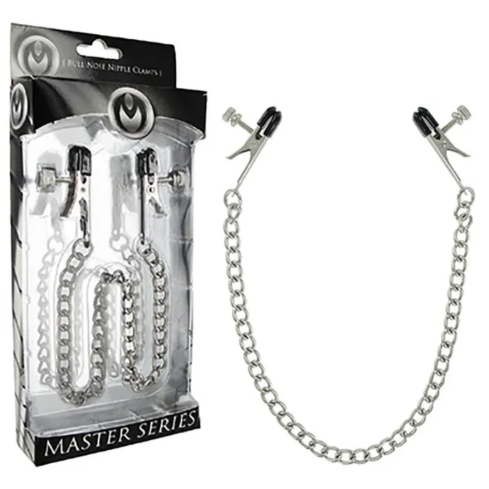 XR Brands Couples | Master Series Ox Bull Nose Nipple Clamps - Metal Nipple Clamps with Chain