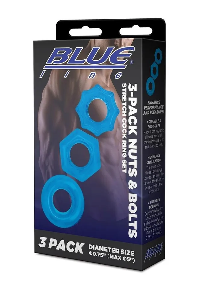 Blue Line CandB Gear Male Sex Toys | Blue Line Nuts and Bolts Stretch Cock Ring