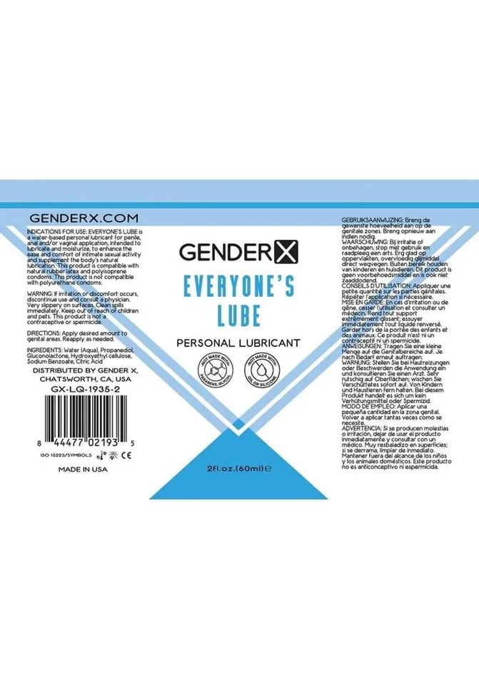 Gender X Everyones Lube Water Based Lubricant Gender X Anal