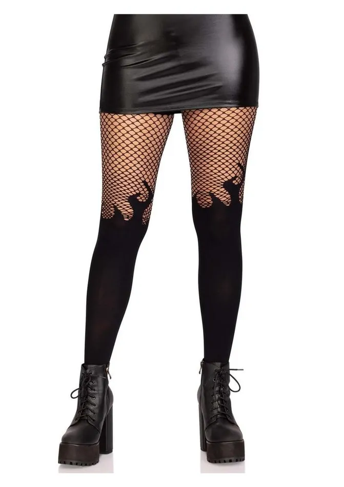 Leg Avenue Opaque Flame Tights with Fishnet Top Leg Avenue Male Sex Toys
