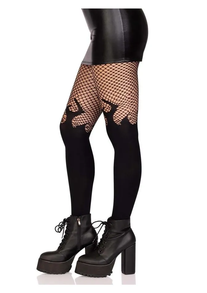 Leg Avenue Opaque Flame Tights with Fishnet Top | Leg Avenue Male Sex Toys