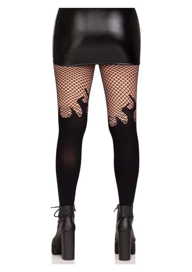 Leg Avenue Opaque Flame Tights with Fishnet Top | Leg Avenue Male Sex Toys