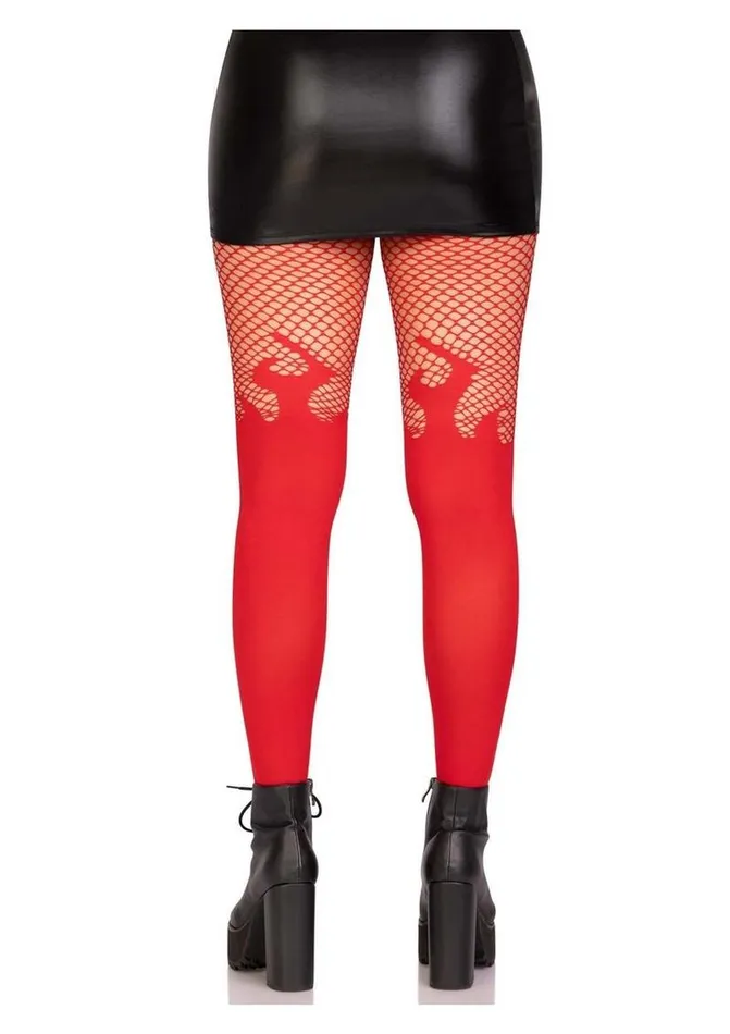 Leg Avenue Opaque Flame Tights with Fishnet Top | Leg Avenue Male Sex Toys