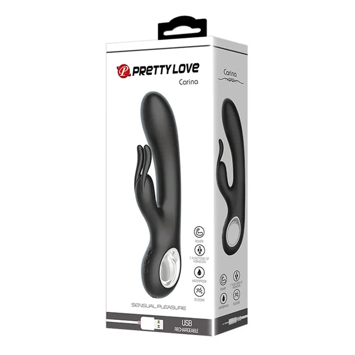 Vibrators Pretty Love Pretty Love Carina 7 Function Rabbit Syle Vibrator Black