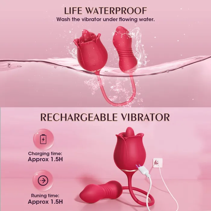 Aimitoy Vibrators | Thrusting Rose Licking Vibrator Purple