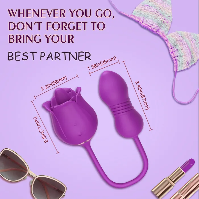 Aimitoy Vibrators | Thrusting Rose Licking Vibrator Purple