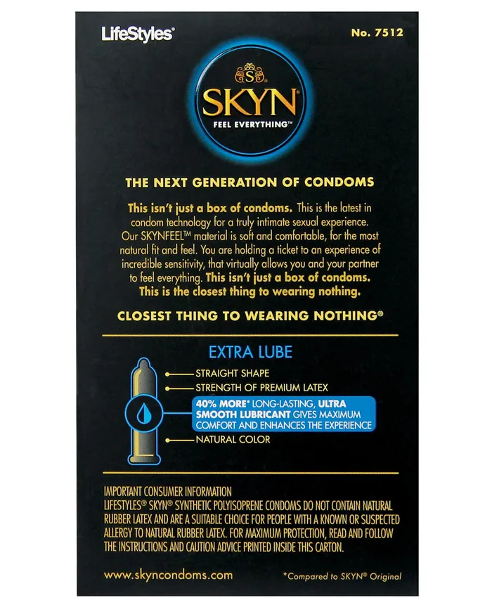 Lifestyles SKYN Extra Lubricated Condoms - Box of 12 | Lifestyles Male Sex Toys